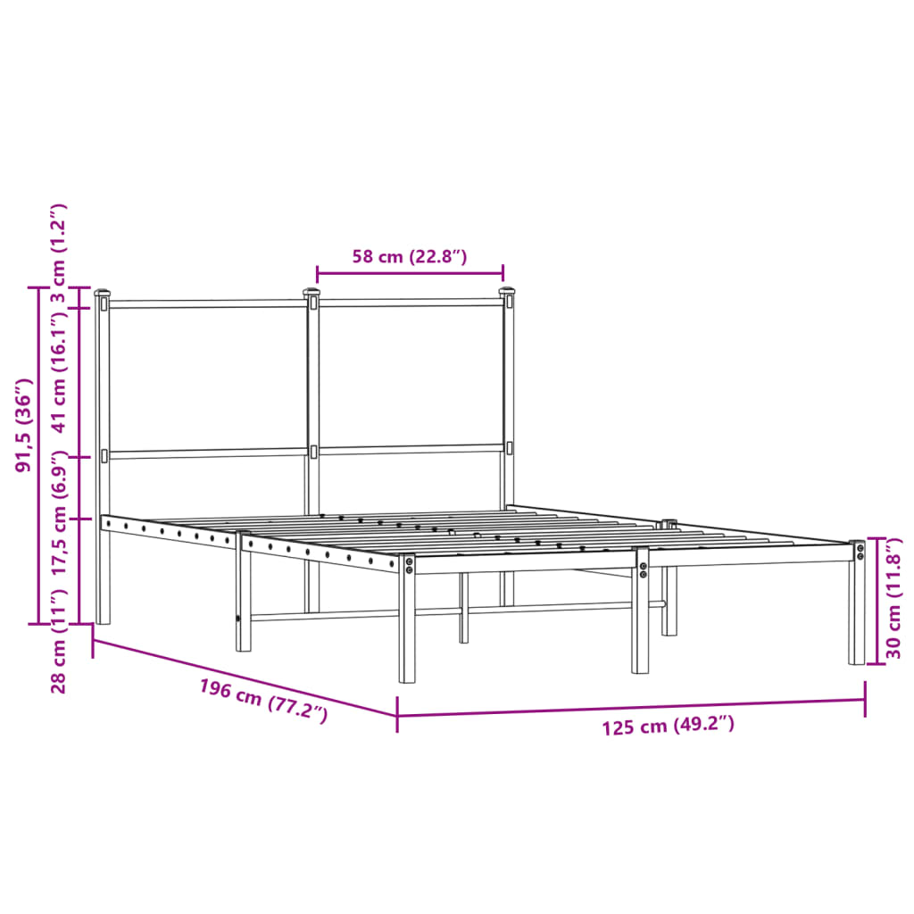 Metalni okvir kreveta bez madraca boja hrasta 120x190 cm