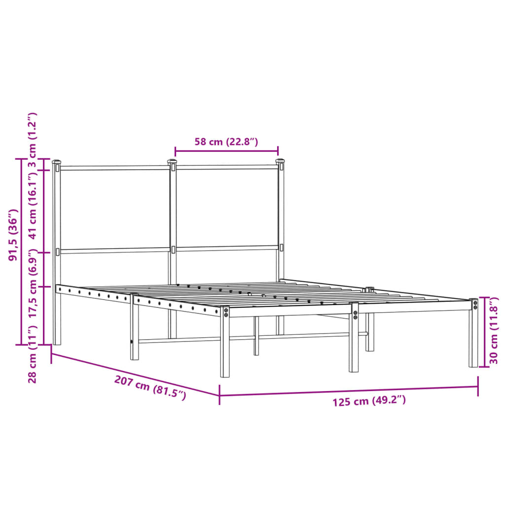 Metalni okvir kreveta bez madraca boja hrasta 120x200 cm