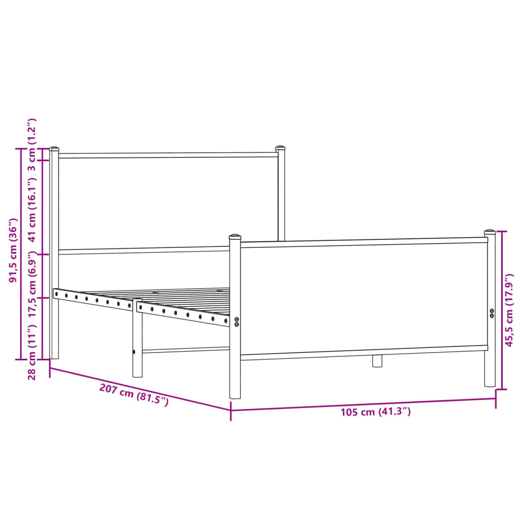 Metalni okvir kreveta bez madraca boja hrasta 100x200 cm