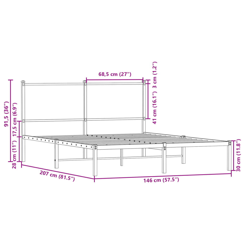 Metalni okvir kreveta bez madraca boja hrasta sonome 140x200 cm