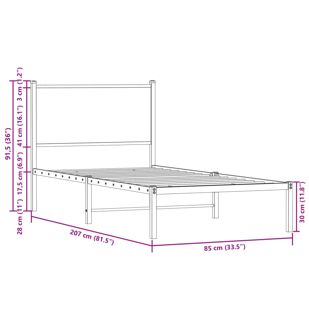 Metalni okvir kreveta bez madraca smeđi hrast 80x200 cm