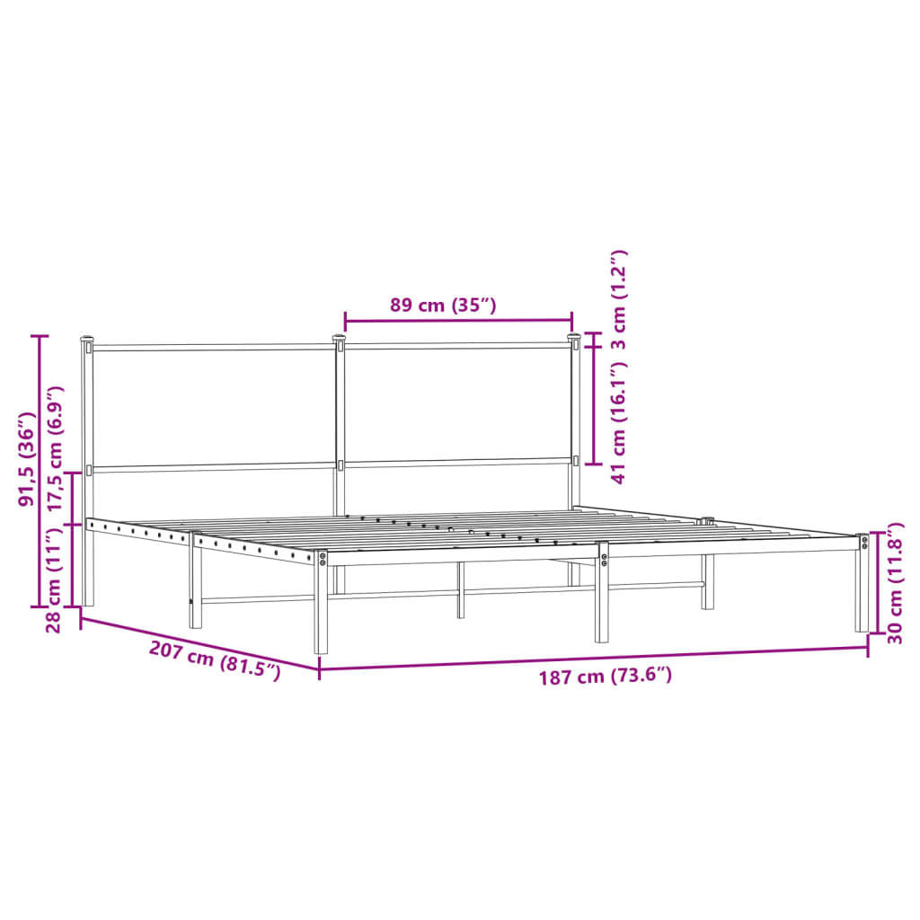 Metalni okvir kreveta bez madraca smeđa boja hrasta 180x200 cm