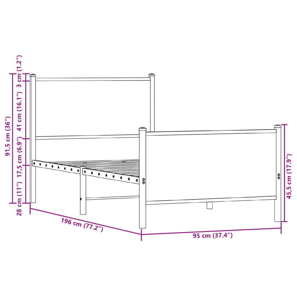 Metalni okvir kreveta bez madraca smeđi hrast 90x190 cm