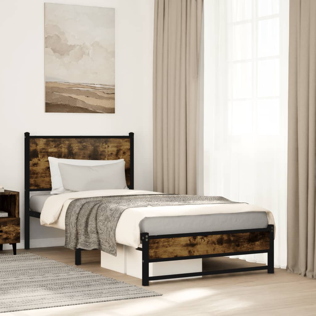Metalni okvir kreveta bez madraca boja hrasta 75x190 cm