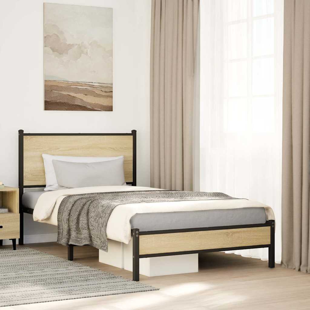 Metalni okvir kreveta bez madraca boja hrasta sonome 107x203 cm