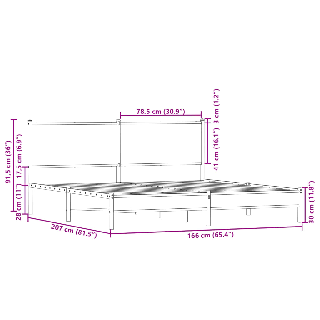 Metalni okvir kreveta bez madraca boja hrasta sonome 160x200 cm