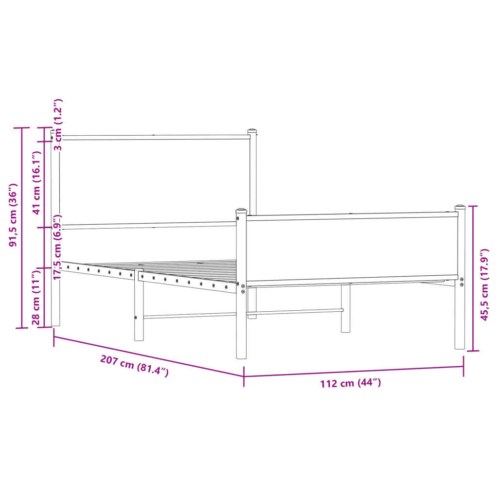 Metalni okvir kreveta bez madraca boja hrasta sonome 107x203 cm