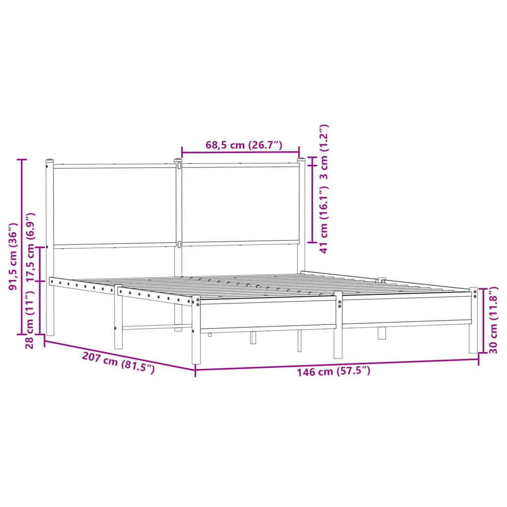 Metalni okvir kreveta bez madraca smeđa boja hrasta 140x200 cm