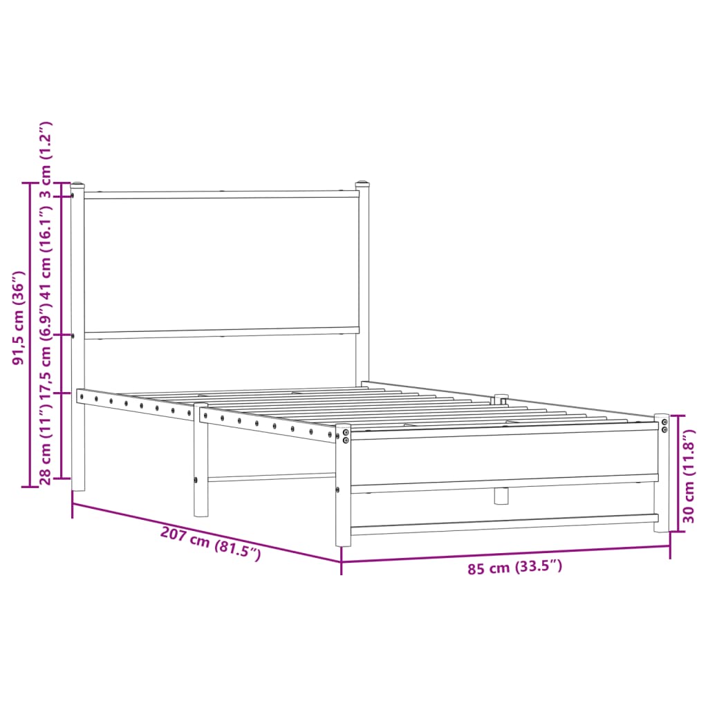 Metalni okvir kreveta bez madraca smeđi hrast 80x200 cm