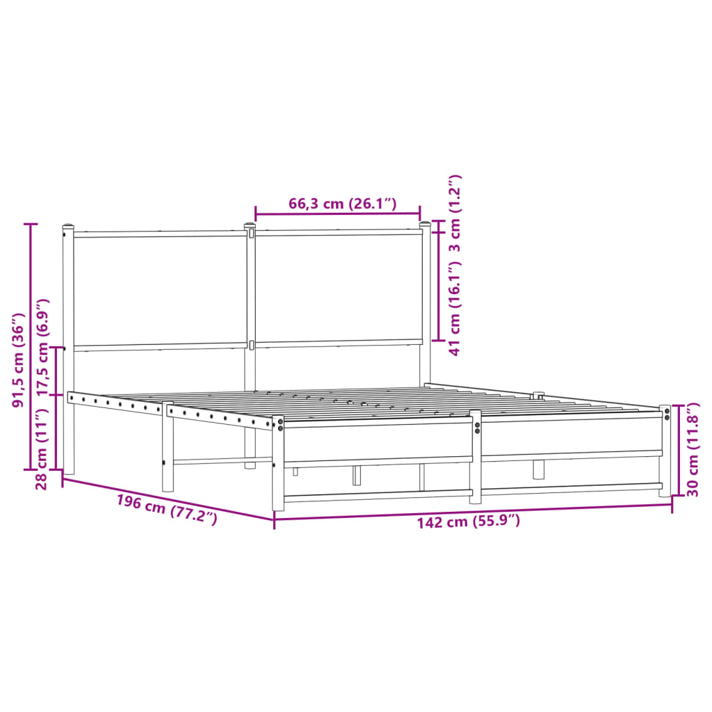 Metalni okvir kreveta bez madraca smeđa boja hrasta 137x190 cm