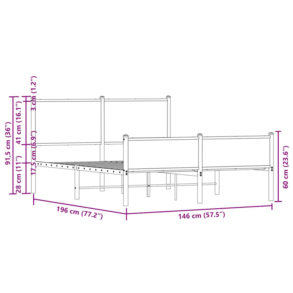Metalni okvir kreveta bez madraca smeđa boja hrasta 140x190 cm