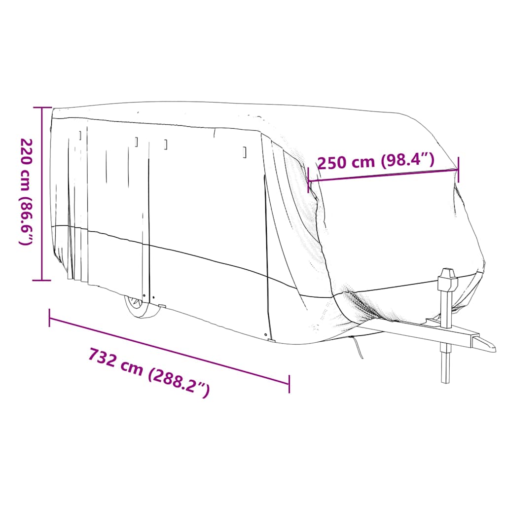 Navlaka za karavan siva 732x250x220 cm netkana tkanina