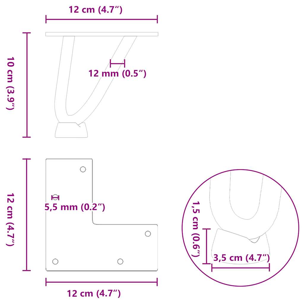 Noge s ukosnicama za stolić za kavu 4 kom. antracit 10 cm puni čelik