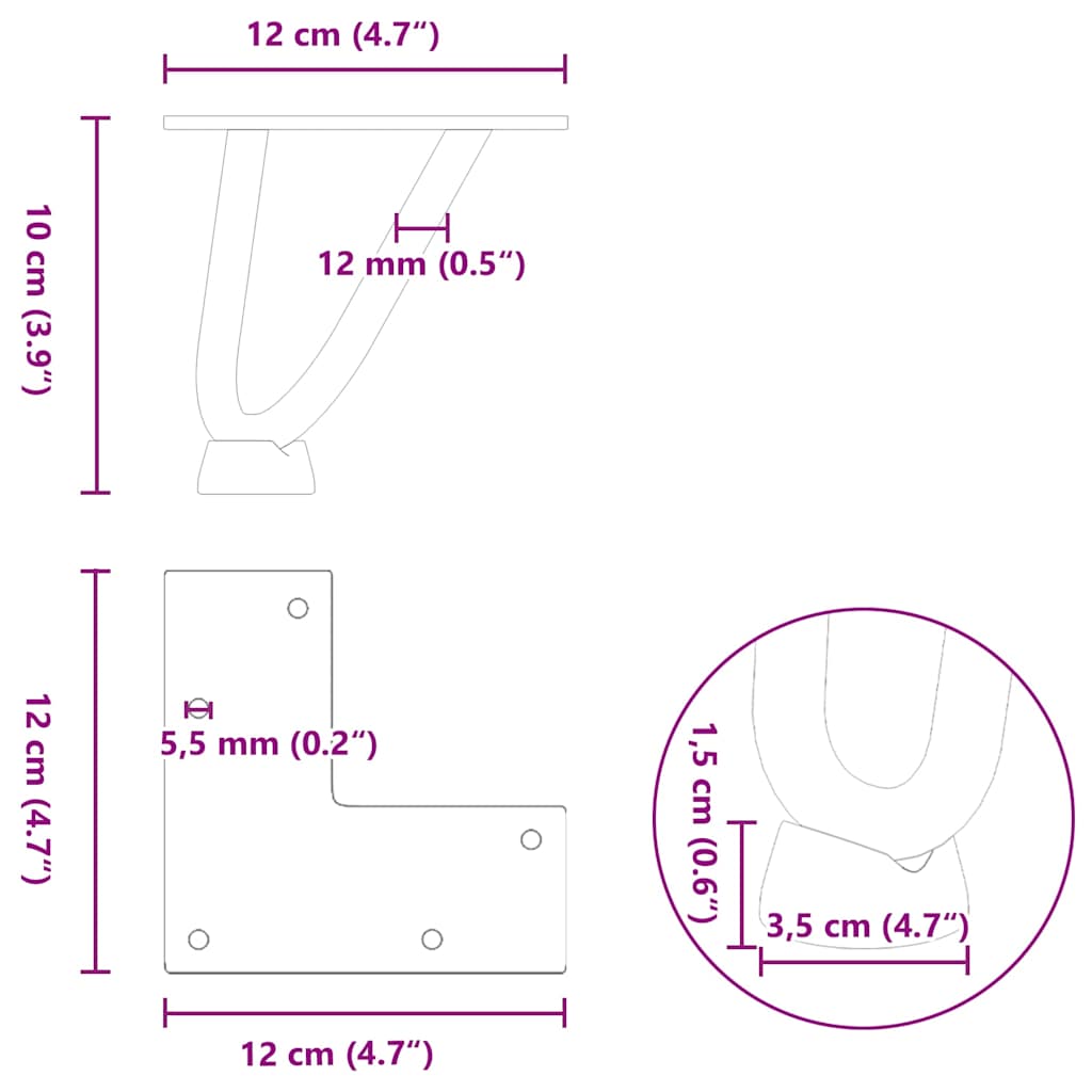 Noge s ukosnicama za stolić za kavu 4 kom. Prirodni čelik 10 cm Puni čelik