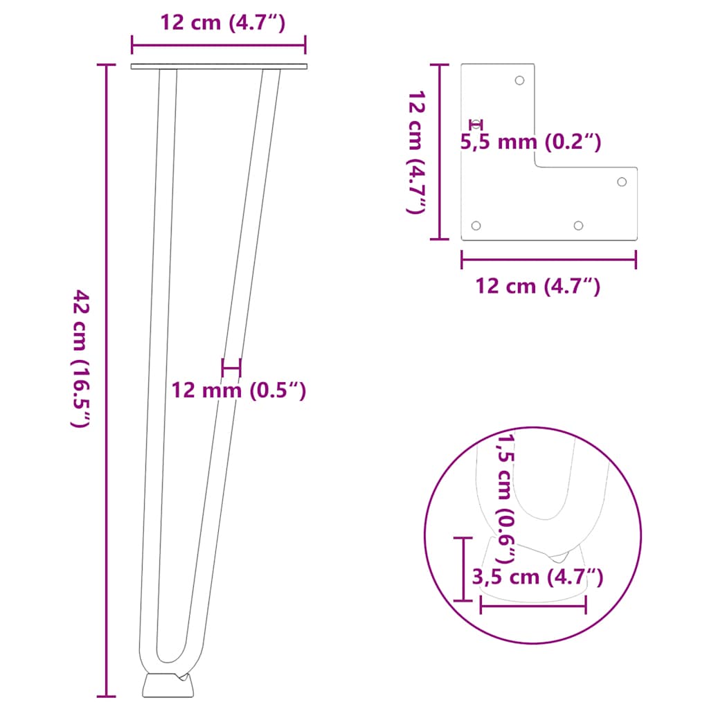 Noge s ukosnicama za stolić za kavu 4 kom. Crne 42 cm Puni čelik
