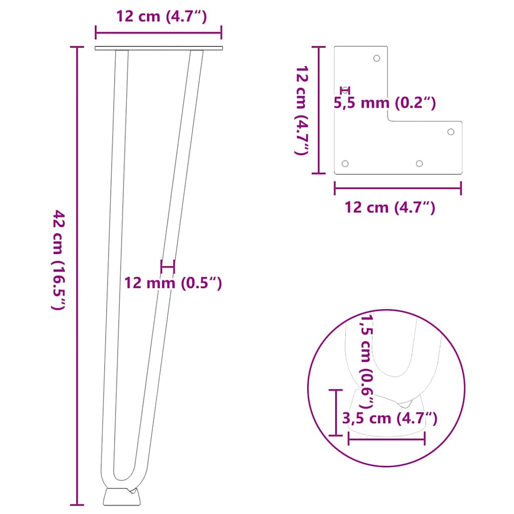 Noge s ukosnicama za stolić za kavu 4 kom. Prirodni čelik 42 cm Puni čelik