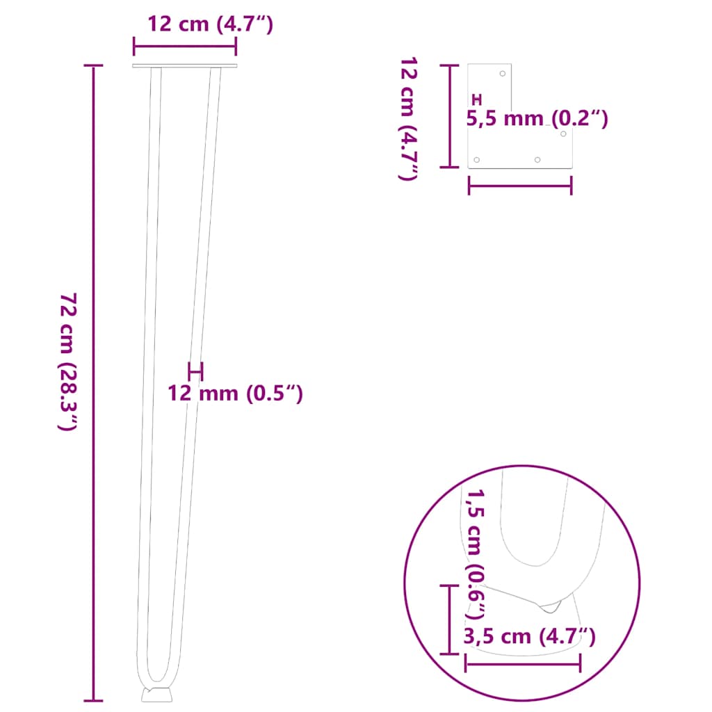 ukosne noge za konzolne stoliće za konzolni stolić 4 kom. Bijele 72 cm Puni čelik