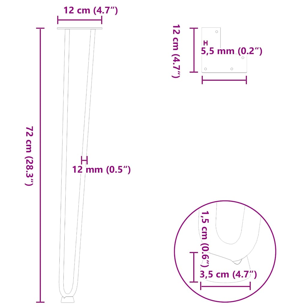 ukosne noge za konzolne stoliće za konzolni stolić 4 kom. antracit 72 cm puni čelik