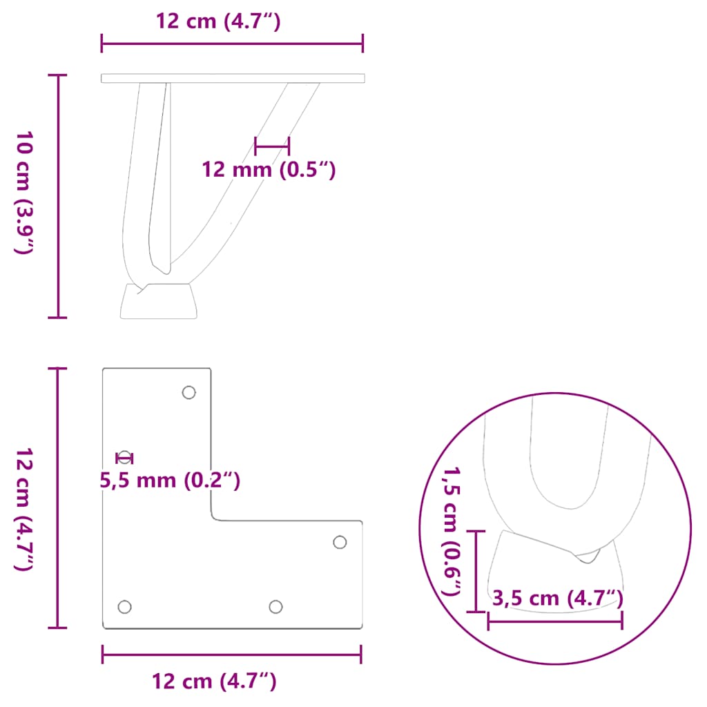 Noge za ukosnice za stolić za kavu 4 kom. Crne 10 cm Puni čelik