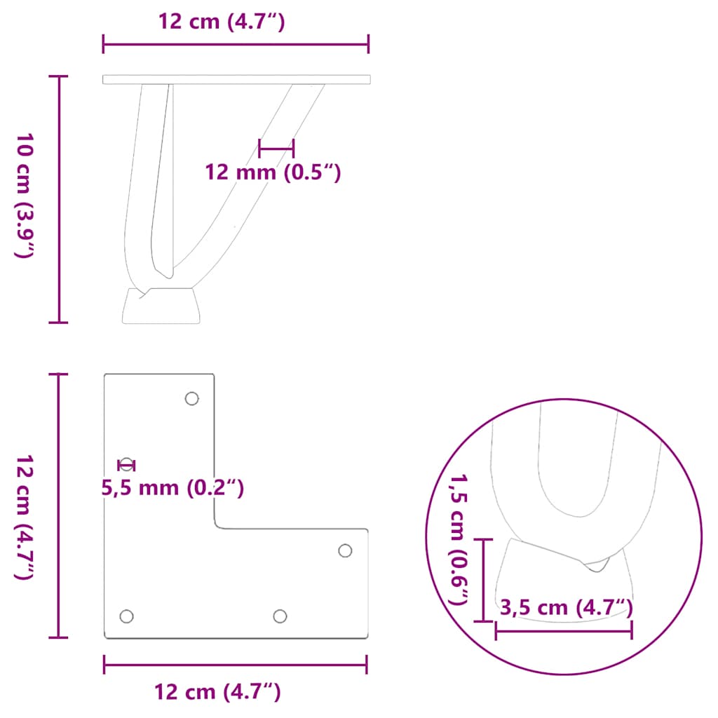 Noge s ukosnicama za stolić za kavu 4 kom. Prirodni čelik 10 cm Puni čelik