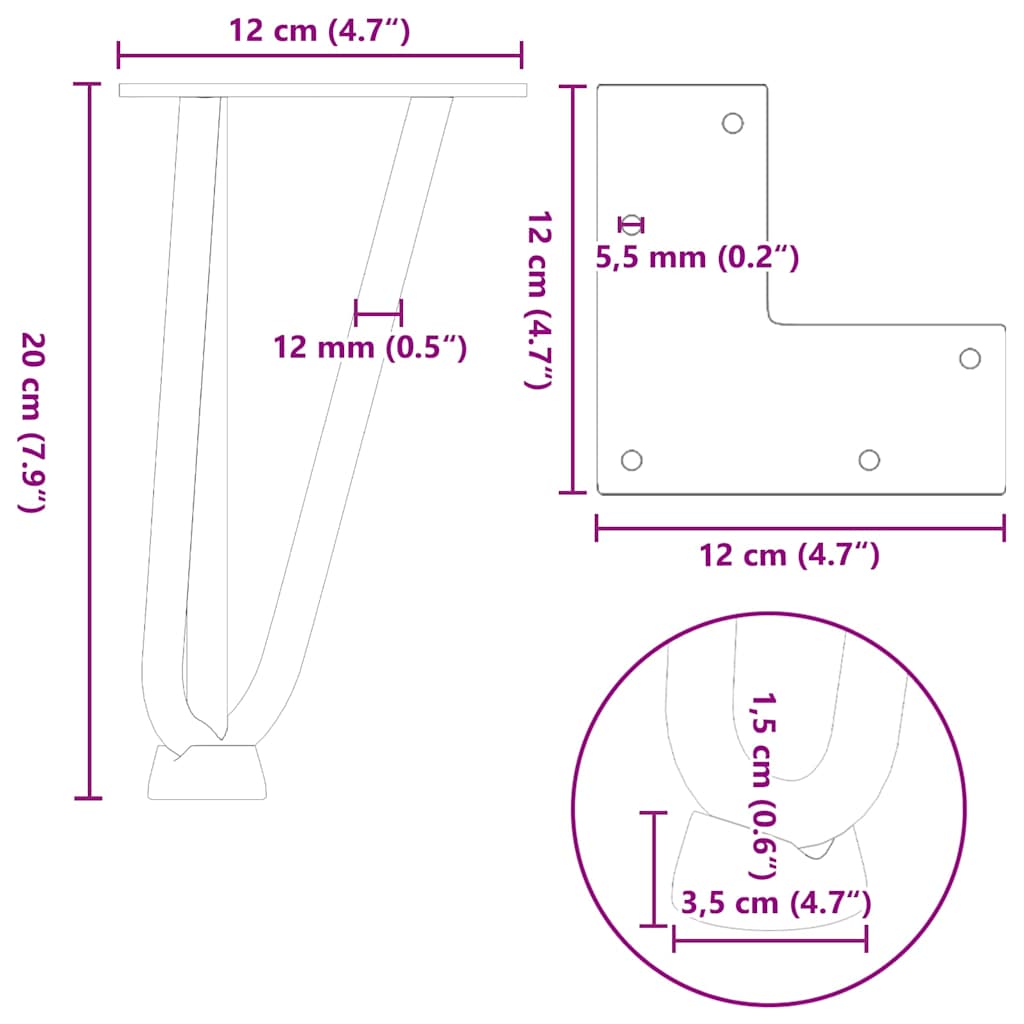 Noge s ukosnicama za stolić za kavu 4 kom. bijele 20 cm, puni čelik