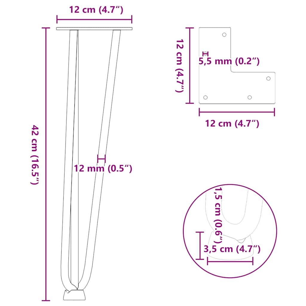 Noge s ukosnicama za stolić za kavu 4 kom. Crne 42 cm Puni čelik