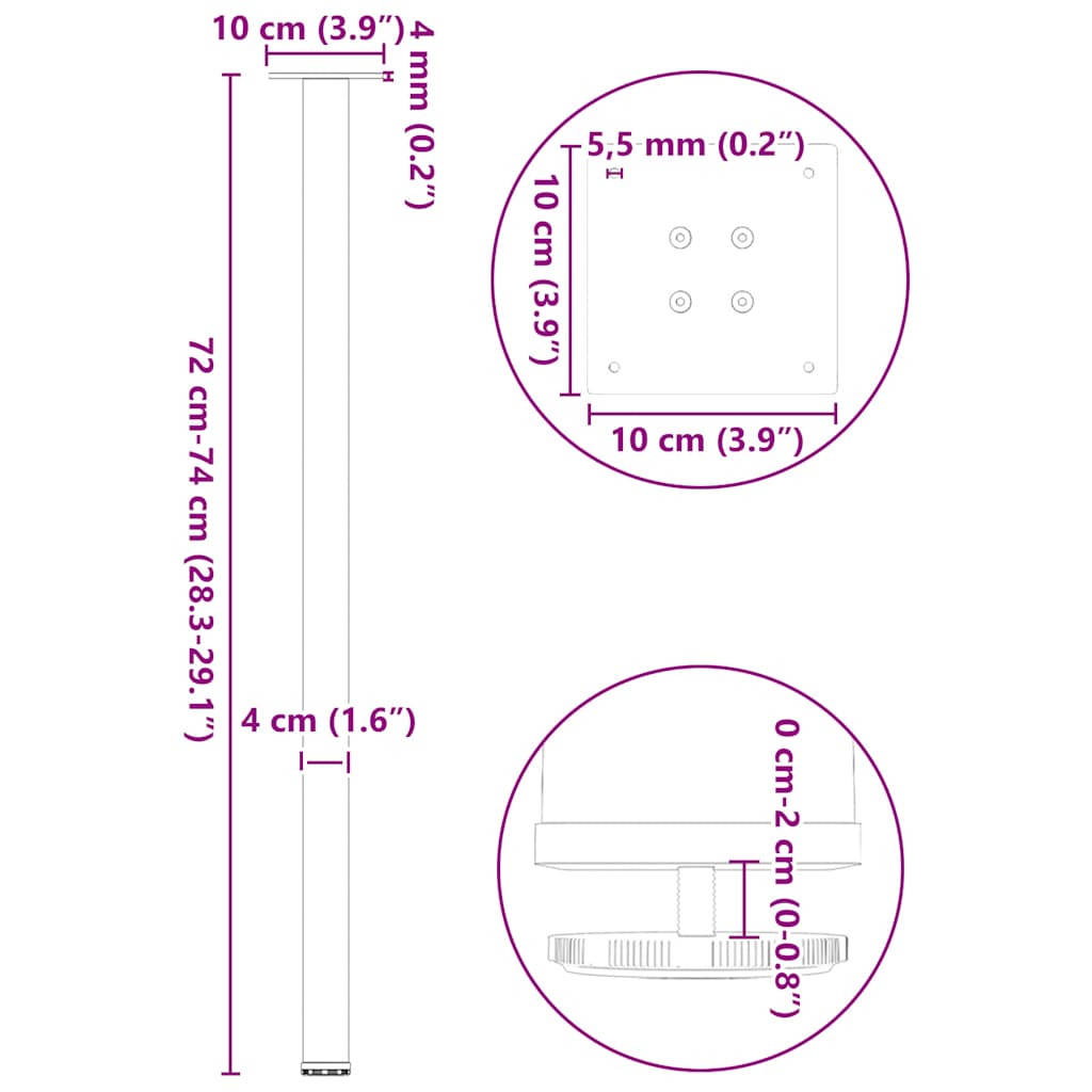 Noge za konzolni stol 4 kom Crne 72-74 cm Čelične