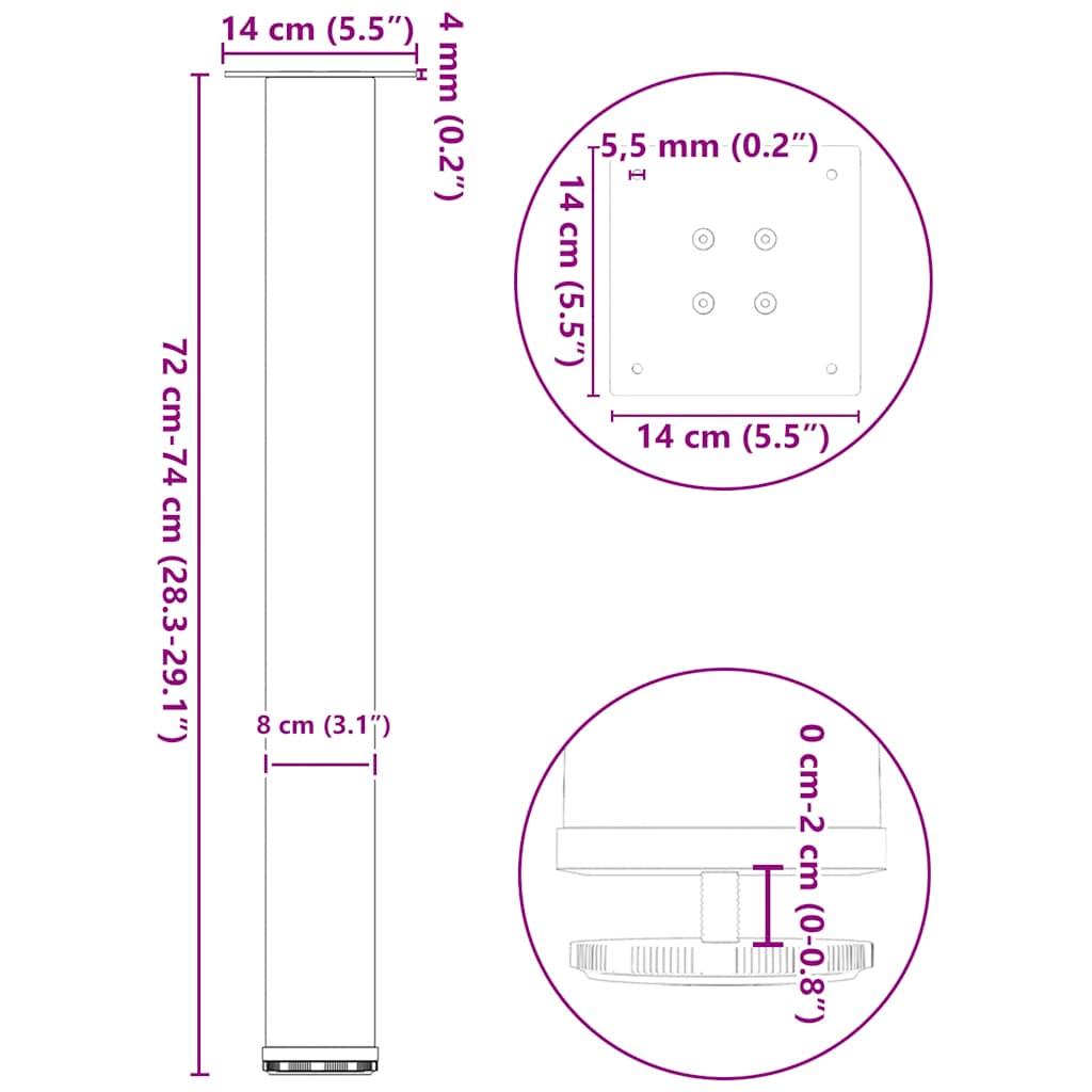 Noge za konzolni stol 4 kom Crne 72-74 cm Čelične