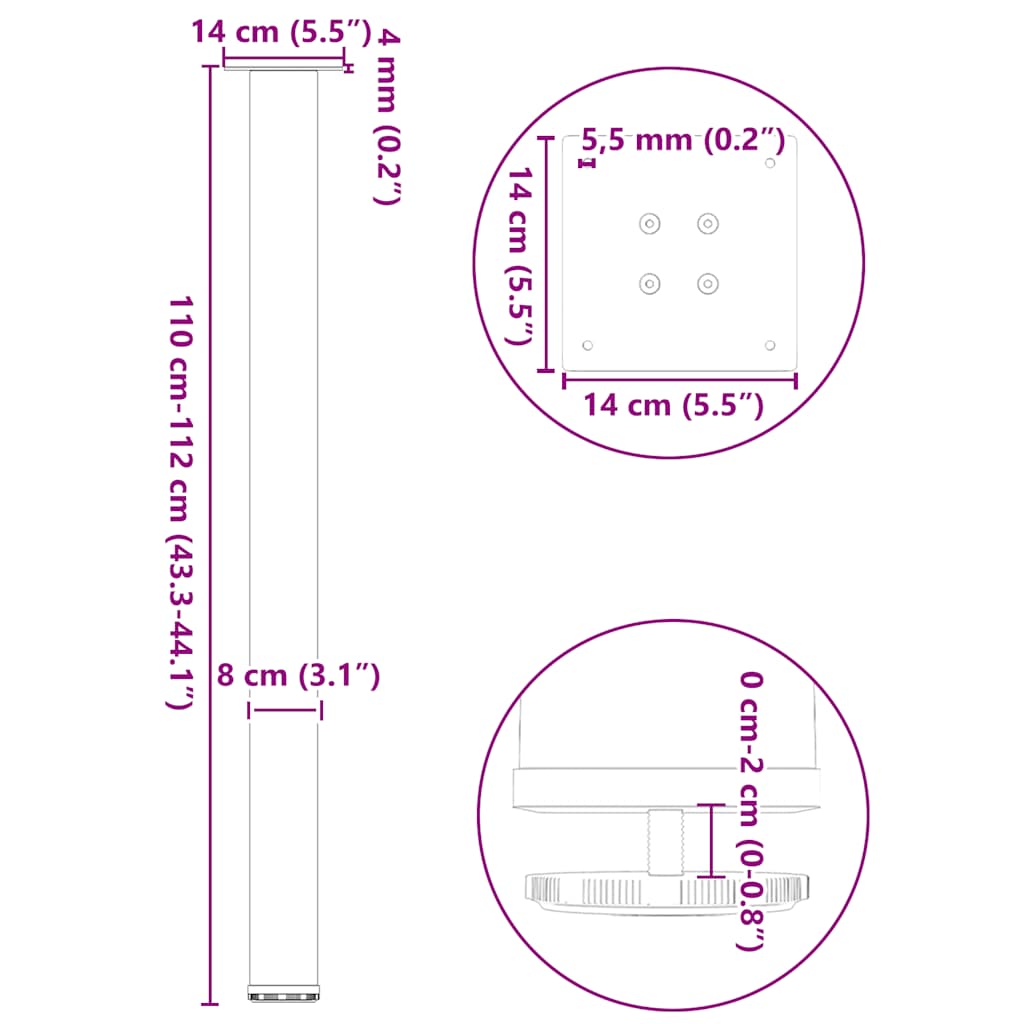 Noge za barski stol 4 kom. Prirodni čelik 110-112 cm Čelik