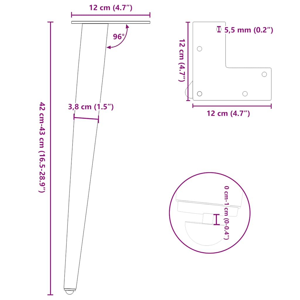 Noge za klub stolić konusnog oblika 4 kom antracit 42-43 cm čelik