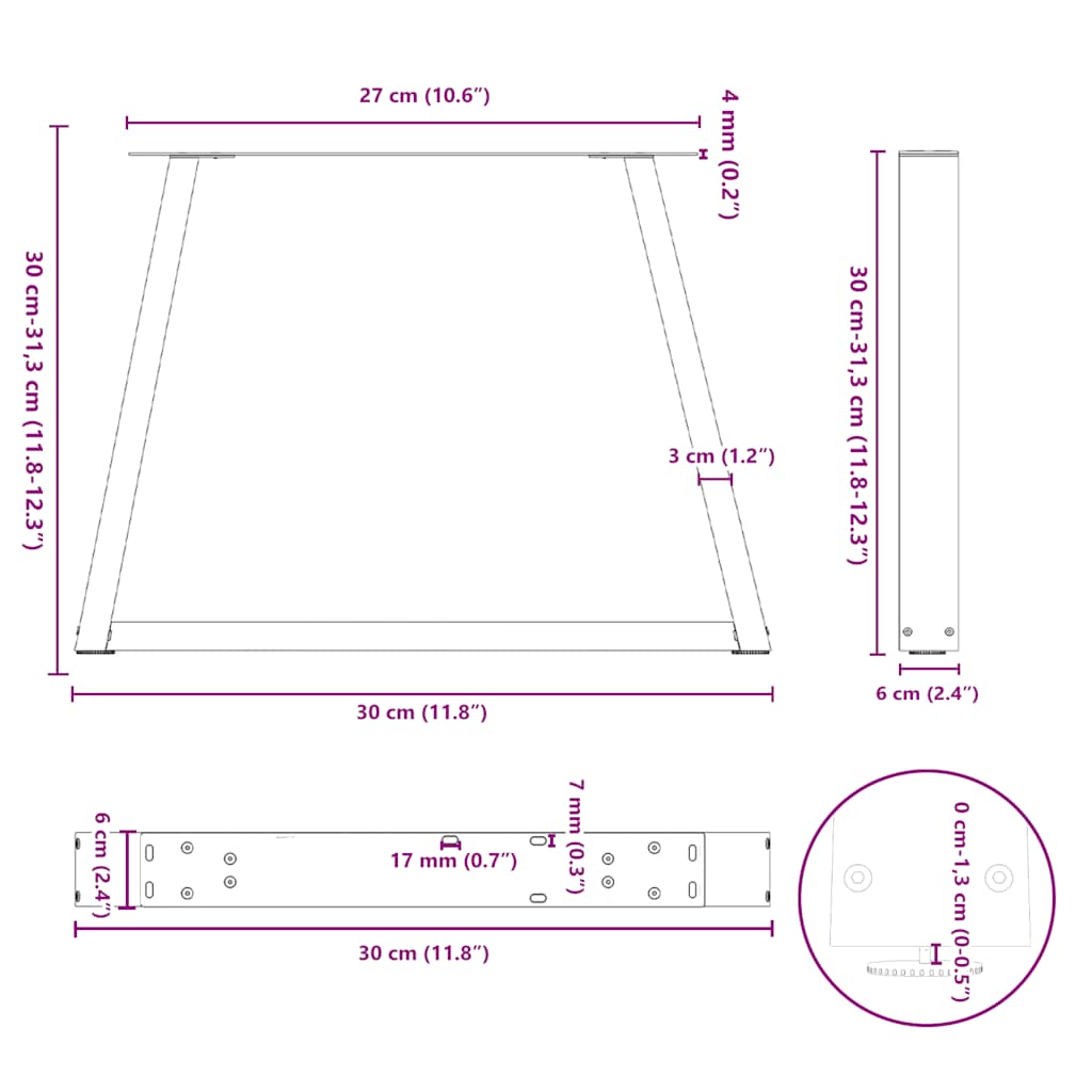 Noge za klub stolić V-oblika 2 kom Bijele 30 x (30-31,3) cm Čelik