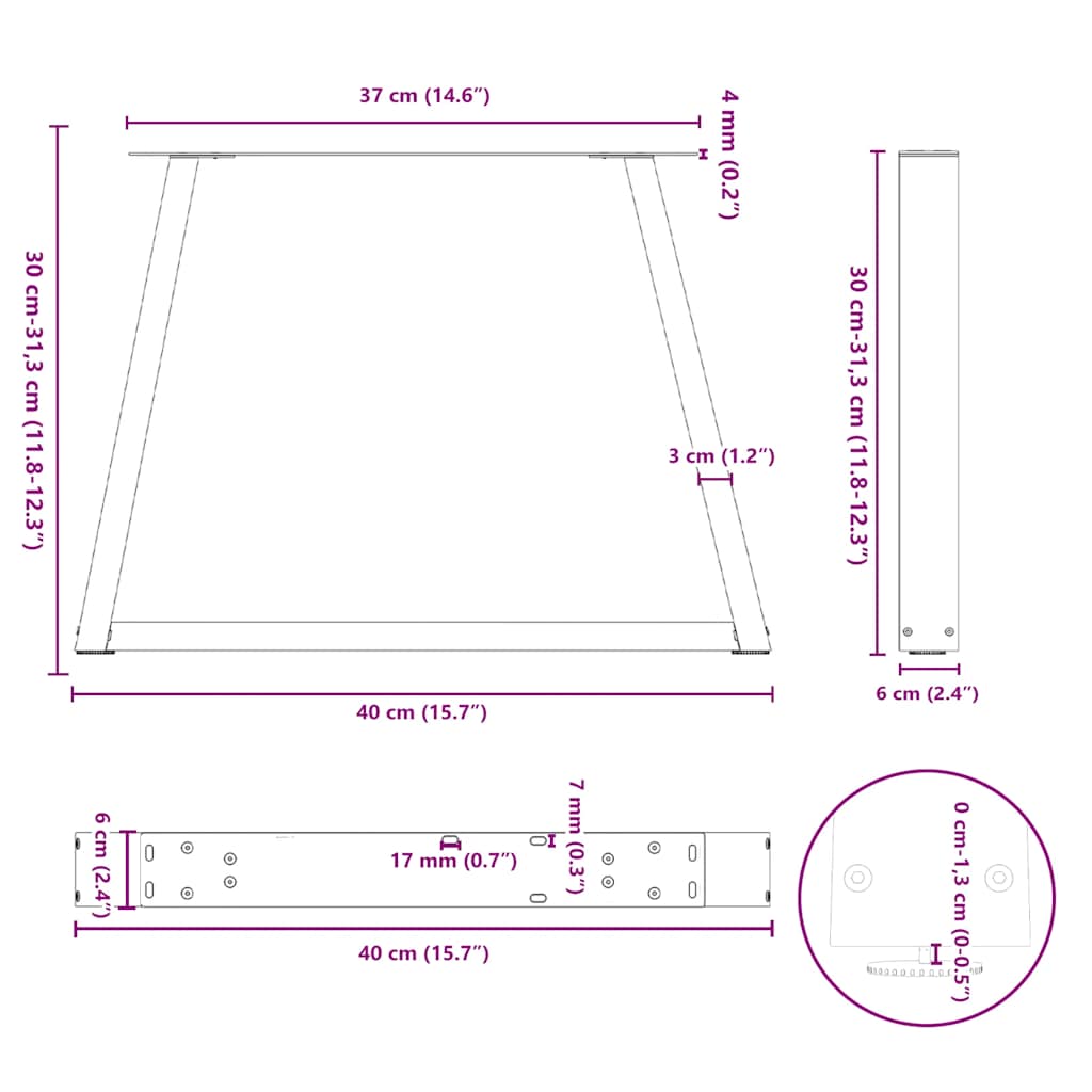 Noge za klub stolić V-oblika 2 kom Crne 40 x (30-31,3) cm Čelik