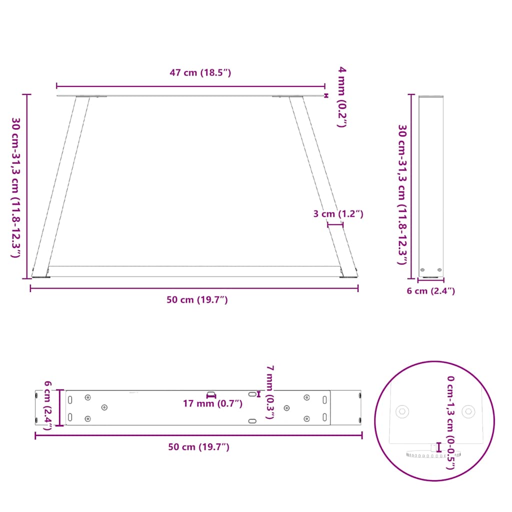 Noge za klub stolić V-oblika 2 kom Crne 50 x (30-31,3) cm Čelik