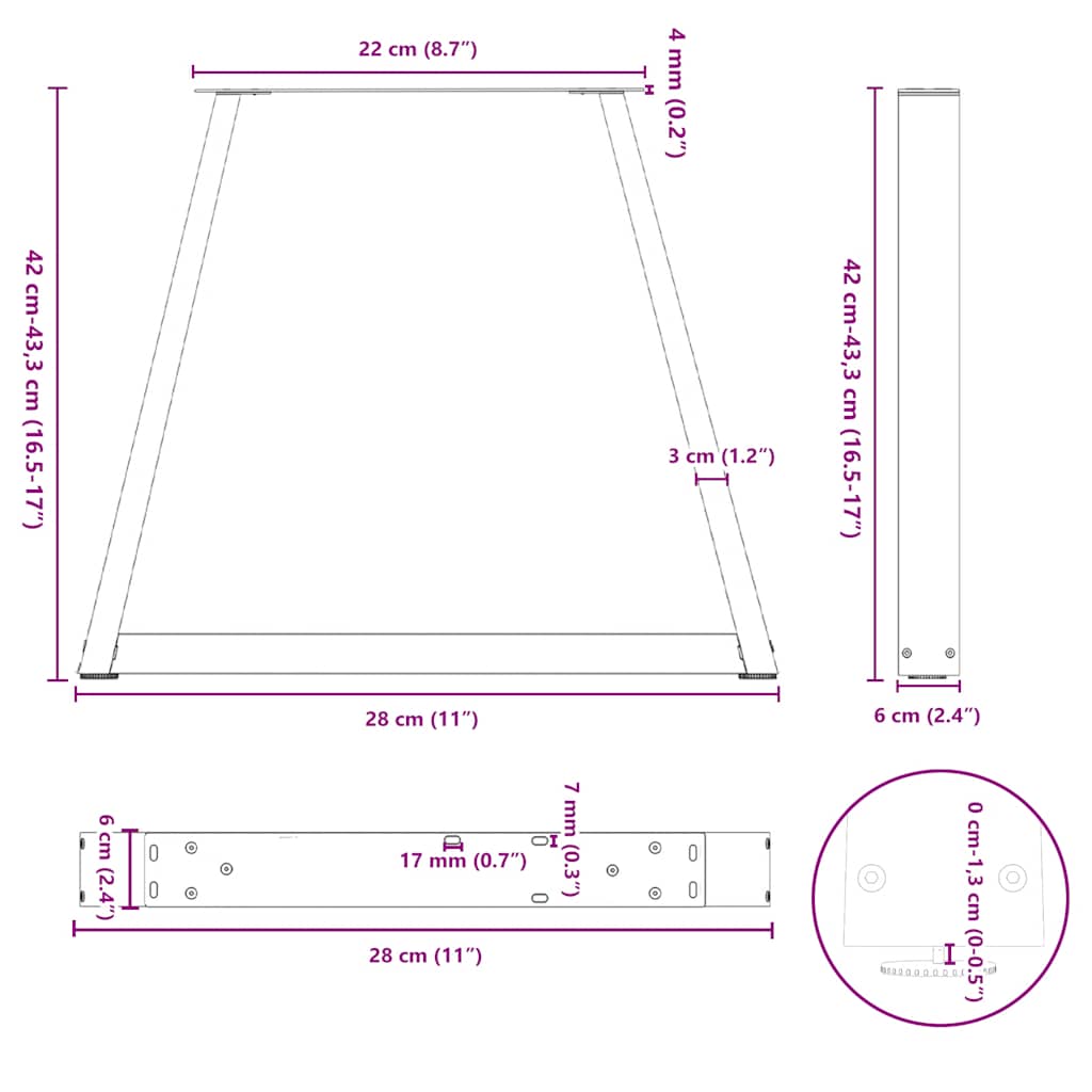 Noge za klub stolić V-oblika 2 kom antracit 28 x (42-43,3) cm čelik