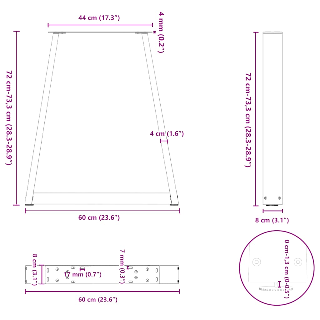 Noge za blagovaonski stol V-oblika 2 kom antracit 60 x (72-73,3) cm čelik