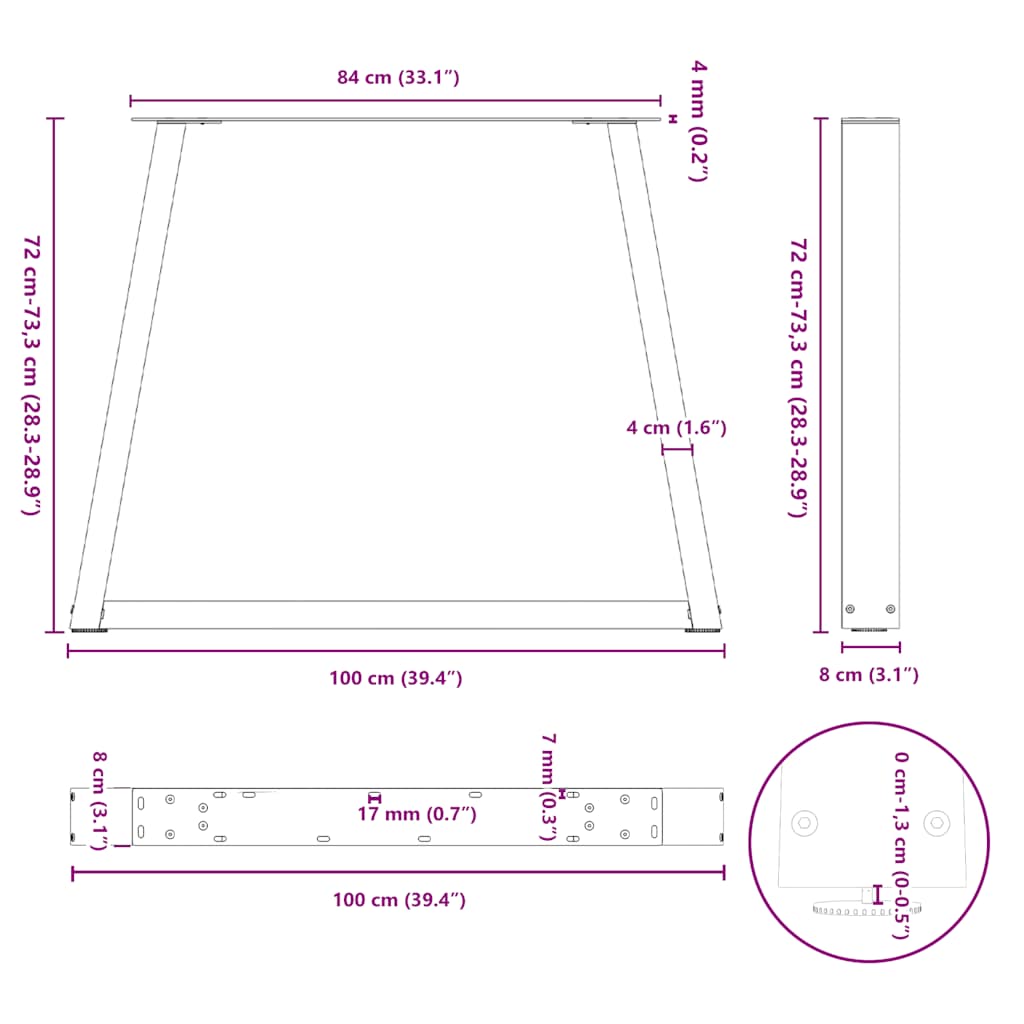Noge za blagovaonski stol V-oblik 3 kom antracit 100 x (72-73,3) cm čelik