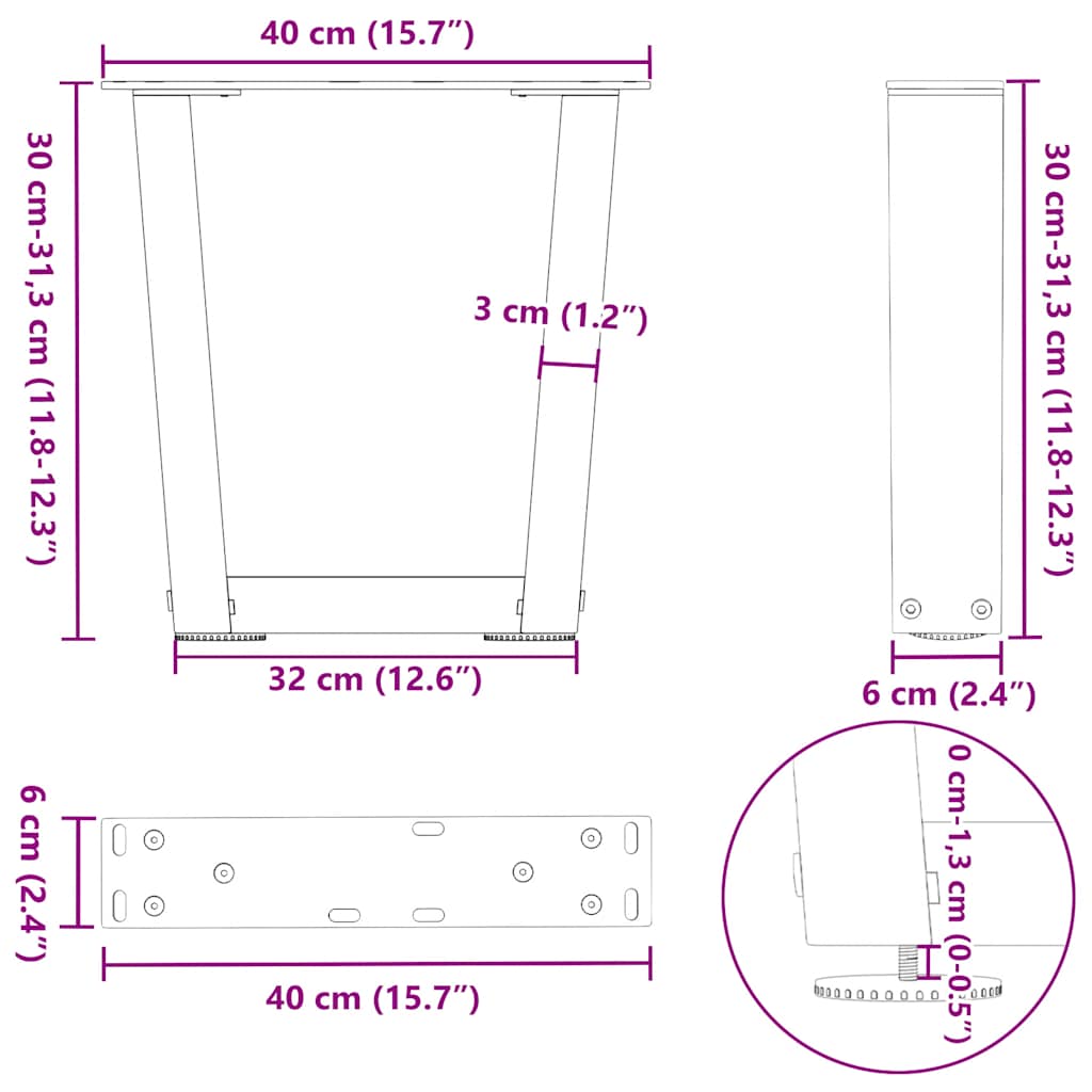 Noge za klub stolić V-oblika 2 kom Bijele 40 x (30-31,3) cm Čelik