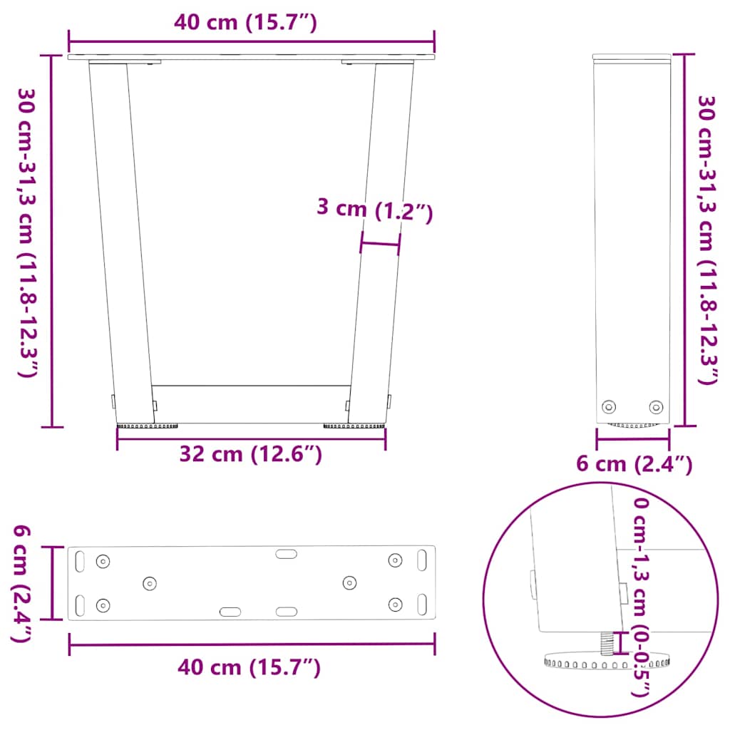 Noge za klub stolić V-oblika 2 kom antracit 40 x (30-31,3) cm čelik