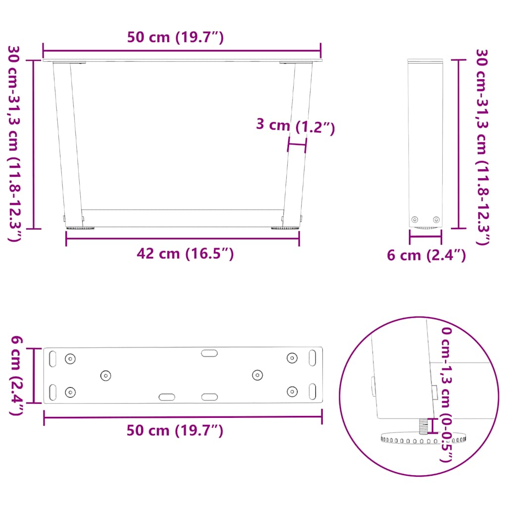 Noge za klub stolić V-oblika 2 kom Crne 50 x (30-31,3) cm Čelik