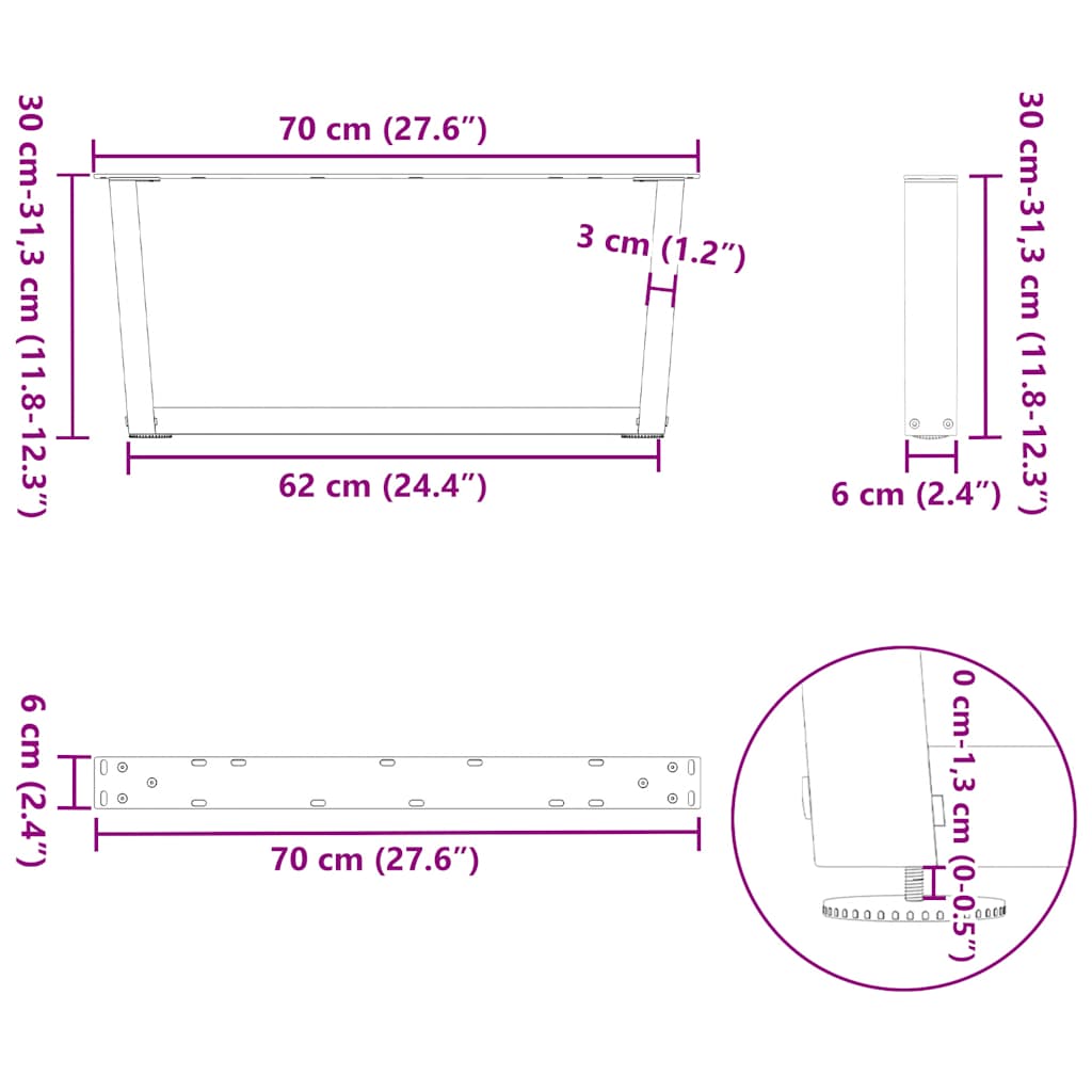 Noge za klub stolić V-oblika 2 kom antracit 70 x (30-31,3) cm čelik