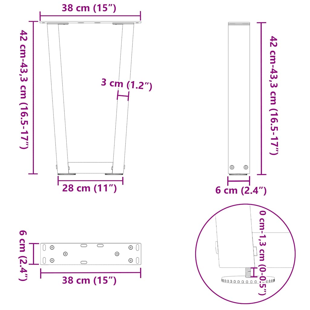 Noge za klub stolić V-oblika 2 kom Bijele 38 x (42-43,3) cm Čelik