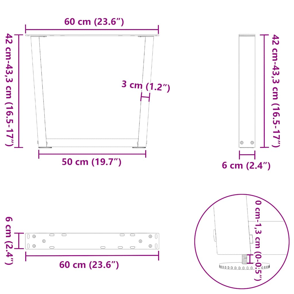 Noge za klub stolić V-oblika 2 kom Bijele 60 x (42-43,3) cm Čelik