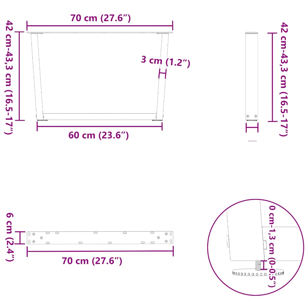 Noge za klub stolić V-oblik 2 kom Prirodni čelik 70 x (42-43,3) cm Čelik