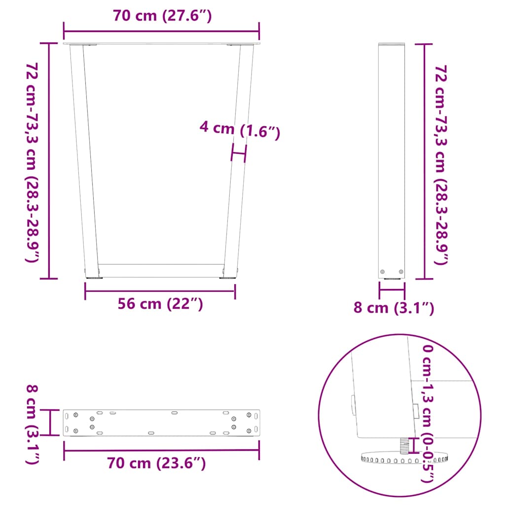 Noge za blagovaonski stol V-oblika 2 kom antracit 70 x (72-73,3) cm čelik