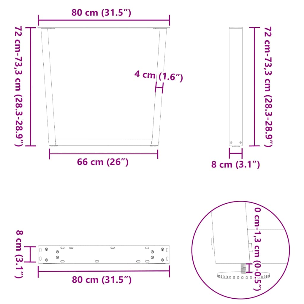 Noge za blagovaonski stol V-oblik 3 kom antracit 80 x (72-73,3) cm čelik