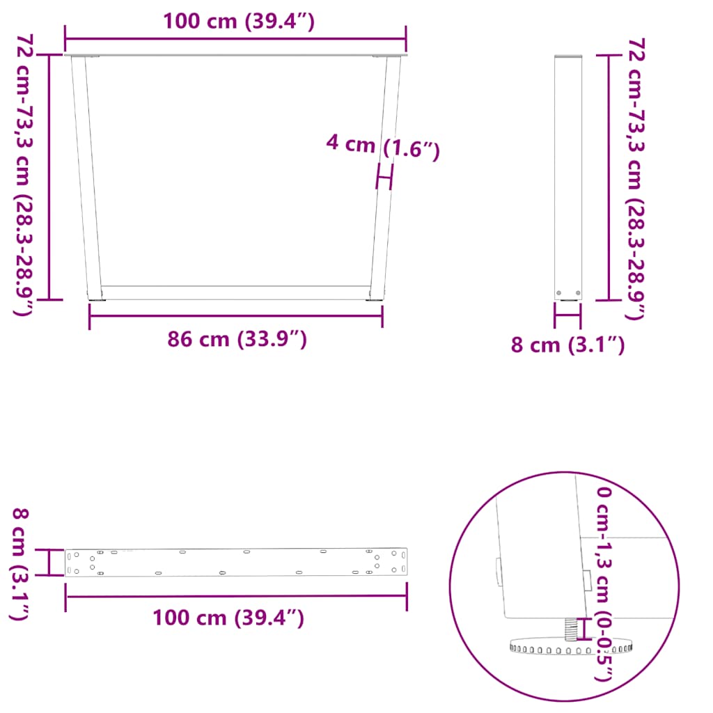 Noge za blagovaonski stol V-oblik 3 kom antracit 100 x (72-73,3) cm čelik
