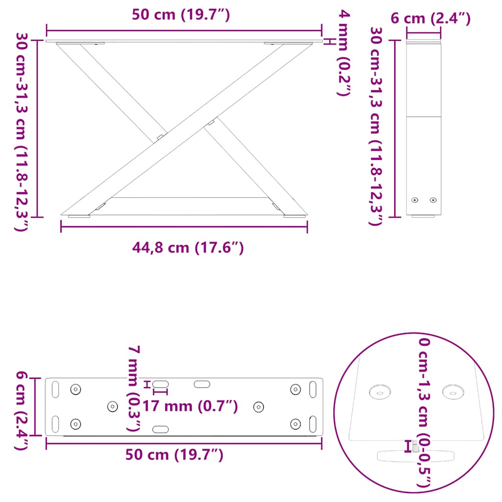 Noge za klub stolić 2 kom Crne 50 x (30-31,3) cm Čelične