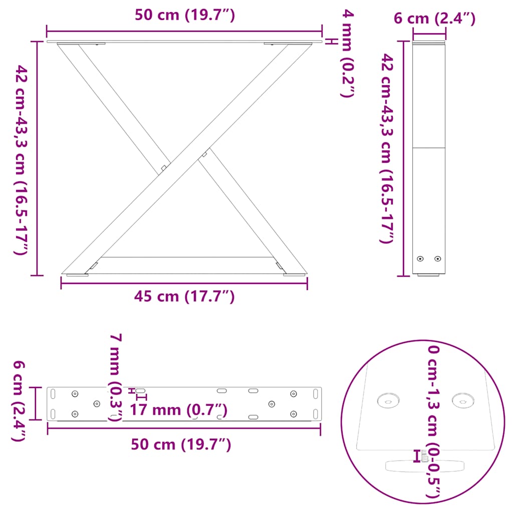 Noge za klub stolić 2 kom. Prirodni čelik 50 x (42-43,3) cm Čelik