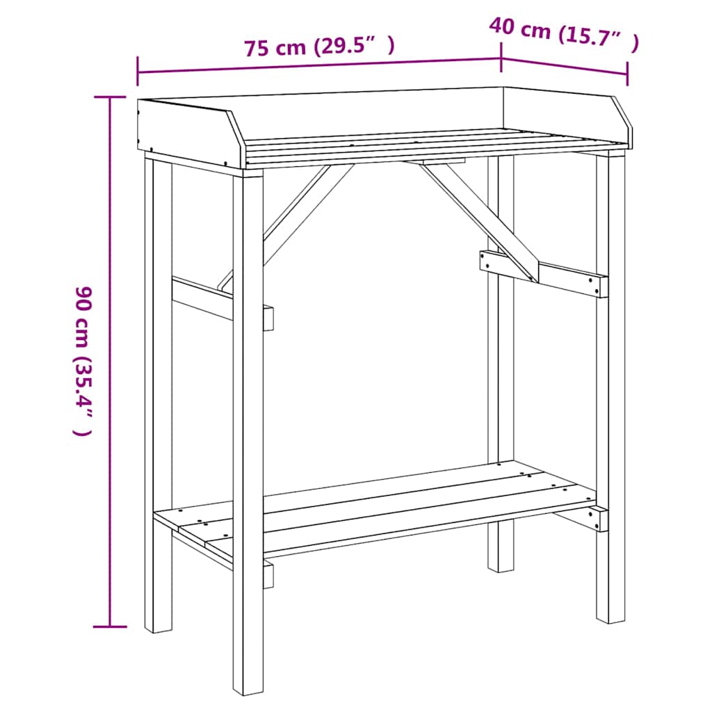 Stol za presađivanje s policom Prirodna 75 x 40 x 90 cm