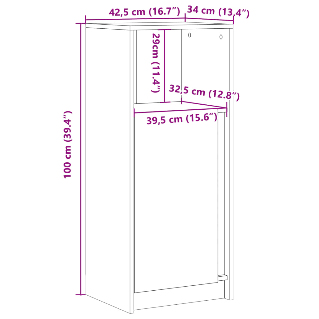 Komoda s LED svjetlima boja hrasta 42,5 x 34 x 100 cm drvena